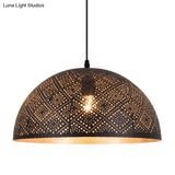 Arab Style Black Metal 1-Light Dome Pendant Ceiling Lamp With Unique Pattern Options