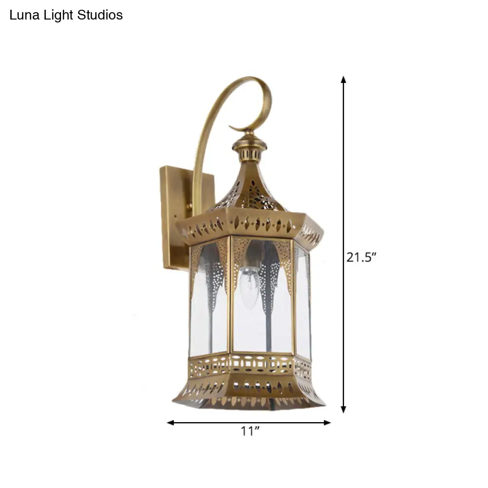 Arabian Brass Metal Sconce Light Fixture - 1-Light Lantern Wall Lighting For Bedroom