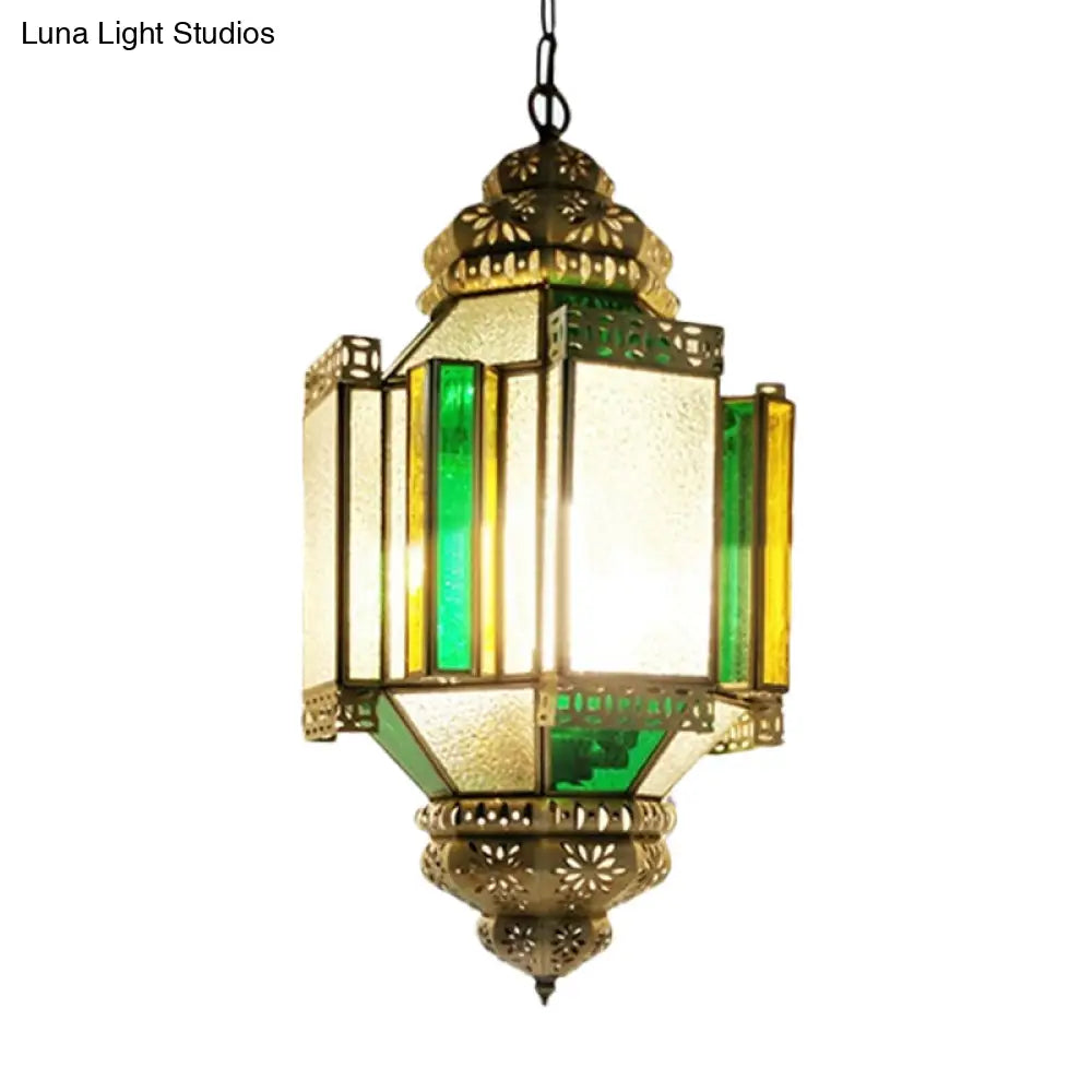 Arabian Frosted Glass Lantern Ceiling Chandelier - Brass 3 Lights Porch Pendant Light