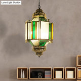 Arabian Frosted Glass Lantern Ceiling Chandelier - Brass 3 Lights Porch Pendant Light