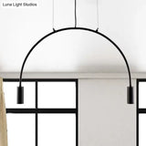 Arched Pendant Lighting With Led For Bar - Contemporary Black Metal 2/3/5 Lights