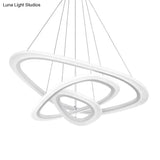 Art Deco Acrylic White Suspension Chandelier For Restaurants: Triangular Loop Design