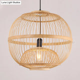 Art Deco Circle Bamboo Pendant Light - Beige Dining Room Fixture