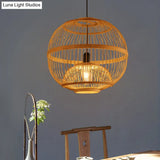 Art Deco Circle Bamboo Pendant Light - Beige Dining Room Fixture