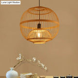 Art Deco Circle Bamboo Pendant Light - Beige Dining Room Fixture