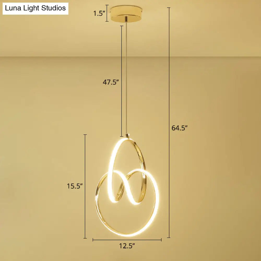 Art Deco Gold Finish Led Suspension Lamp - Interlocking Metal Chandelier For Restaurants