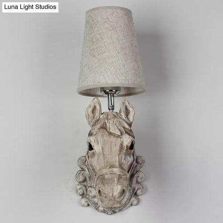 Art Deco Horse Head Wall Sconce 1-Light Restaurant Mounted Light - Brown Resin With Cone Shade