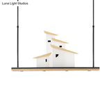 Art Deco Island Pendant Ceiling Light Led Metal Fixture In White With Wood Bracket - Warm/White