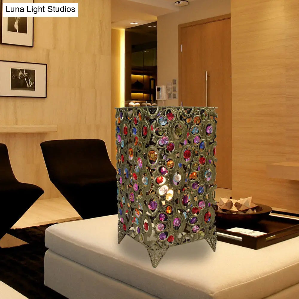 Art Deco Metal Brass/Bronze Table Lamp With Rectangular Shade - Elegant Nightstand Lighting For
