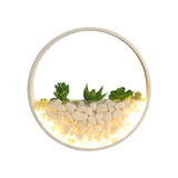 Art Deco Metal Halo Led Sconce Light - Wall Mounted With Cobblestone And Imitation Plant