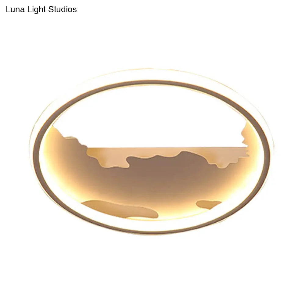Art Deco Metal Led Round Ceiling Light - White/Warm Flush Mount For Living Room Sizes: