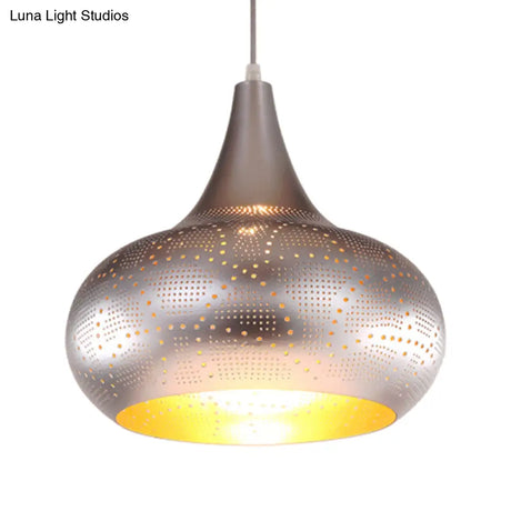 Art Deco Metal Pendant Light With Down Lighting For Gourd Restaurant - Silver/Bronze/Brass