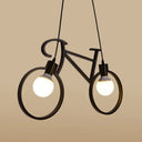 Art Deco Metallic Bicycle Bedroom Pendant Light - 2 Bulbs Suspended Lighting Fixture Black