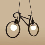 Art Deco Metallic Bicycle Bedroom Pendant Light - 2 Bulbs Suspended Lighting Fixture Black
