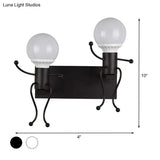 Art Deco Metallic Human Shape Wall Sconce Lamp - Black/White Bedside Lighting (1/2-Head)