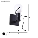 Art Deco Metallic Human Shape Wall Sconce Lamp - Black/White Bedside Lighting (1/2-Head)