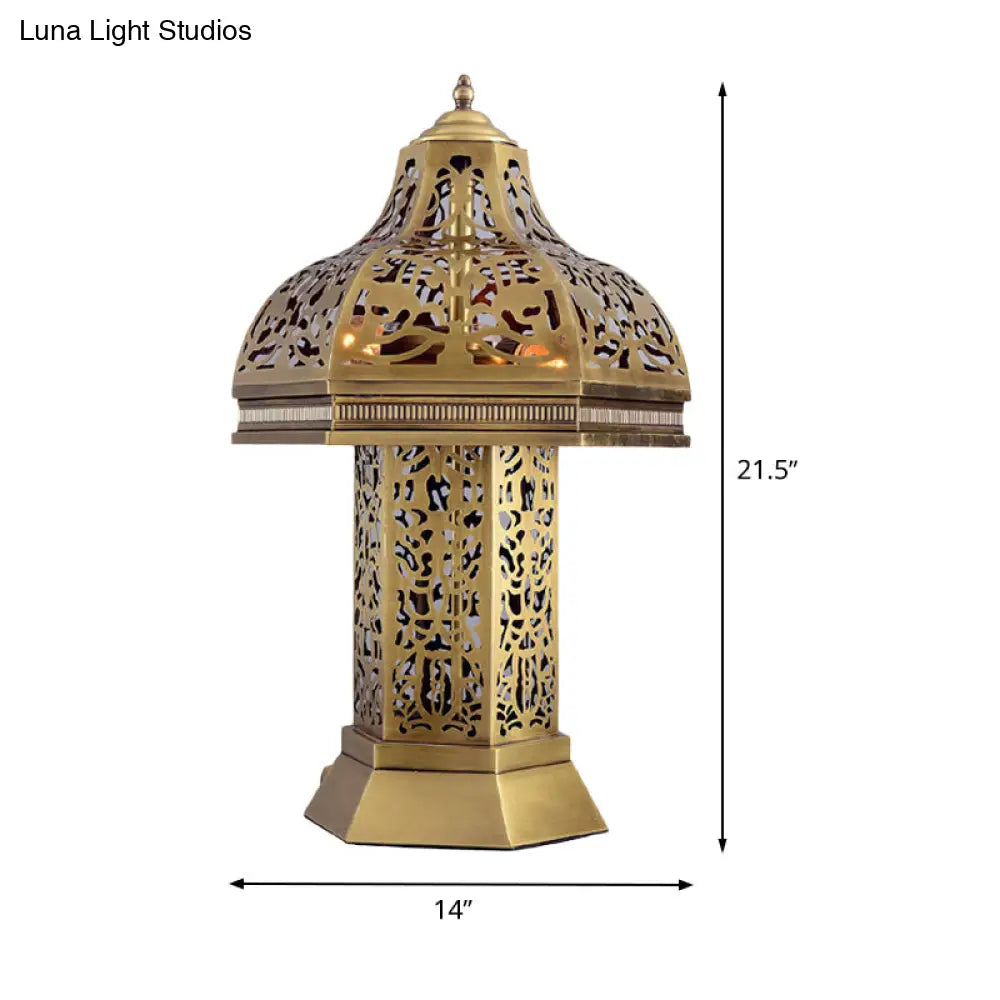 Art Deco Mushroom Task Light Night Table Lamp In Brass - 3 Bulbs Bedroom Décor
