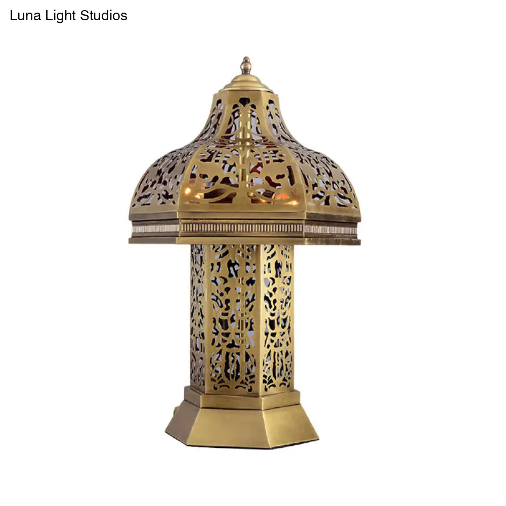 Art Deco Mushroom Task Light Night Table Lamp In Brass - 3 Bulbs Bedroom Décor