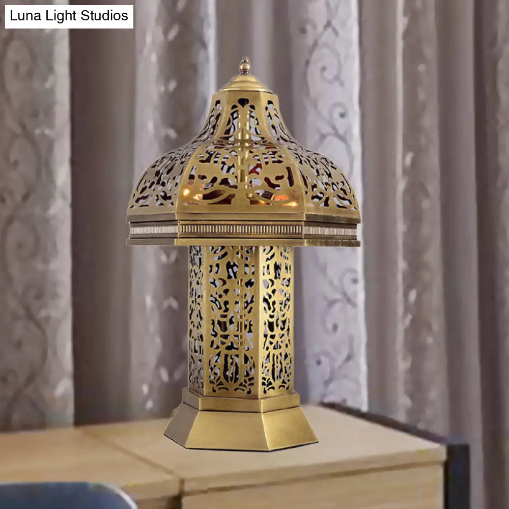 Art Deco Mushroom Task Light Night Table Lamp In Brass - 3 Bulbs Bedroom Décor