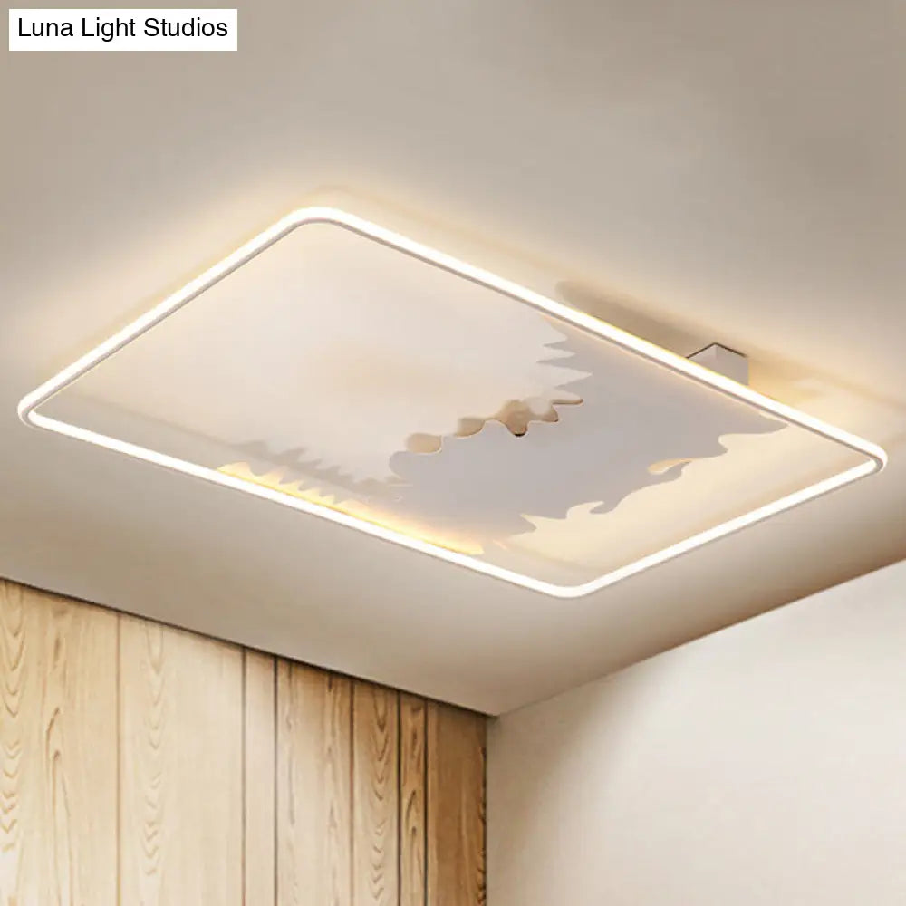 Art Deco Oblong Led Ceiling Flush Light In White/Warm 34.5’/39’ Wide