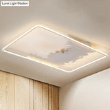 Art Deco Oblong Led Ceiling Flush Light In White/Warm 34.5’/39’ Wide