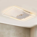 Art Deco Oblong Led Ceiling Flush Light In White/Warm 34.5’/39’ Wide White / 34.5’