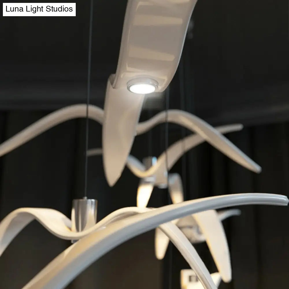 Art Deco Seagulls Hanging Lamp - White 1-Light Resin Material Drop Pendant For Dining Room Decor