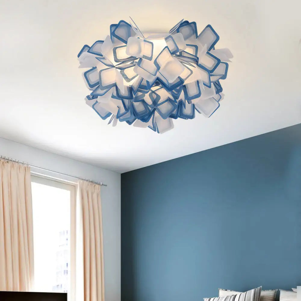 Art Deco Sinuous Flushmount Led Bedroom Light With Acrylic Shade Blue