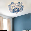 Art Deco Sinuous Flushmount Led Bedroom Light With Acrylic Shade Blue