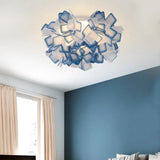 Art Deco Sinuous Flushmount Led Bedroom Light With Acrylic Shade Blue