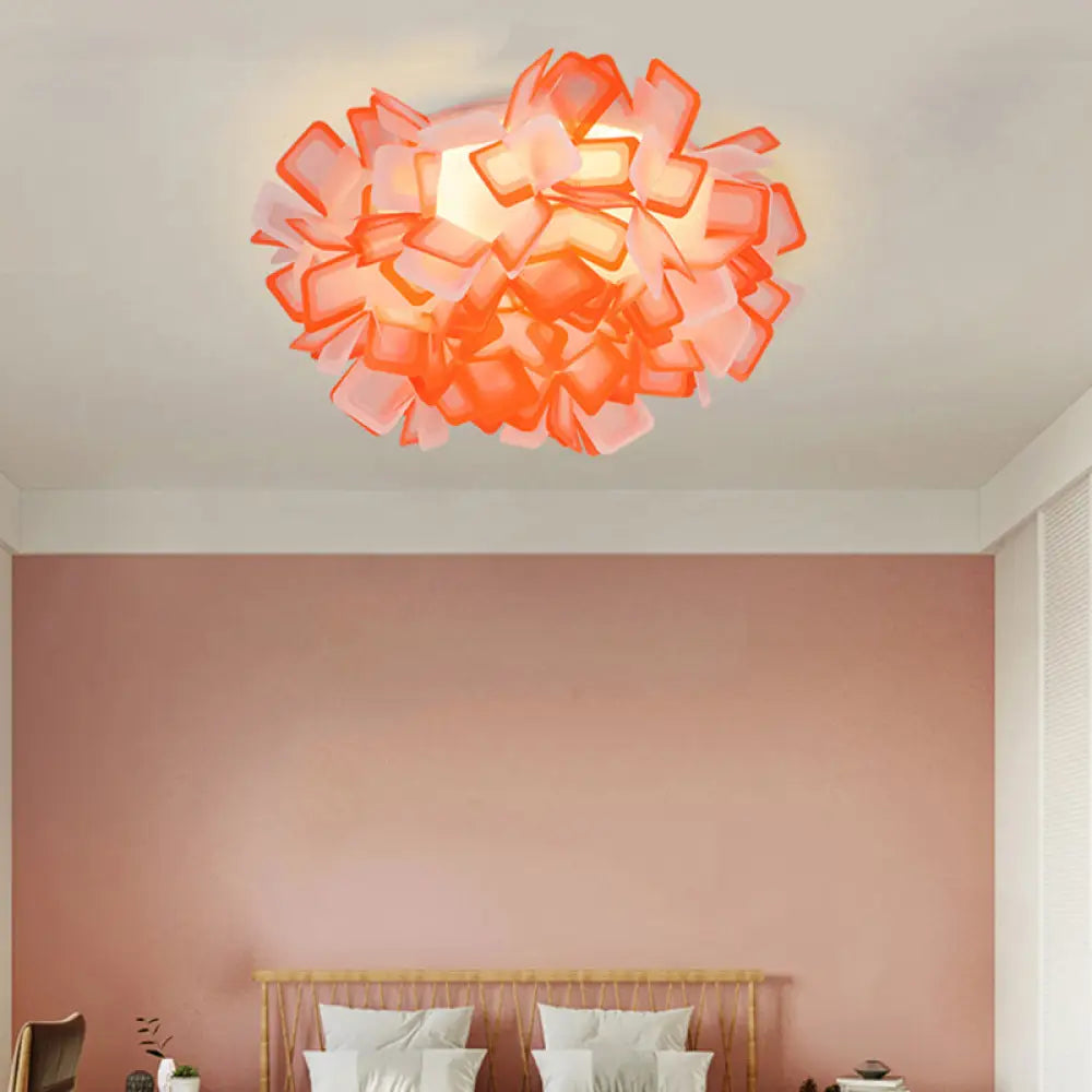 Art Deco Sinuous Flushmount Led Bedroom Light With Acrylic Shade Orange
