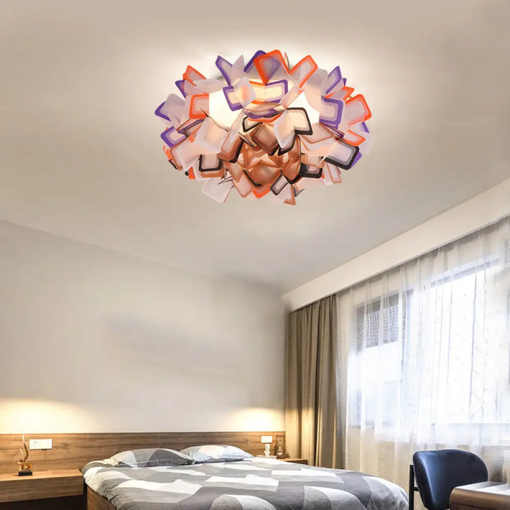Art Deco Sinuous Flushmount Led Bedroom Light With Acrylic Shade Pink - Yellow - Green - Grey -