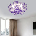 Art Deco Sinuous Flushmount Led Bedroom Light With Acrylic Shade Purple