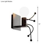 Art Deco Small Man Metal Wall Sconce Light: 1/2-Bulb White Mount For Kids Room