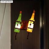 Art Deco Wall Mount Lighting With Wine Rack Backplate - 2 Bulbs Yellow/Green/Red/White Glass Copper