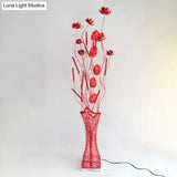 Art Decor Entwing Branch Led Floor Lamp With Geometric Base - Gold/Black/Red