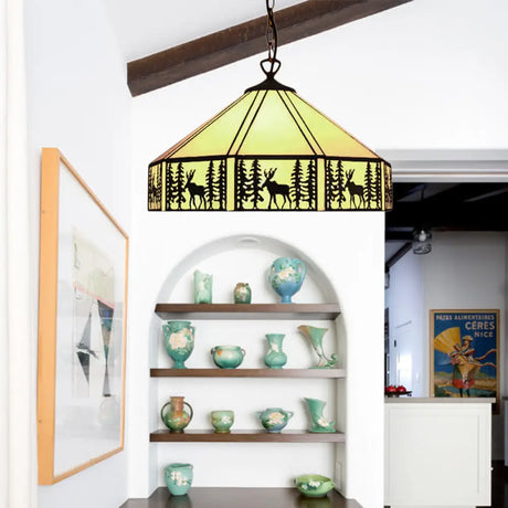 Art Glass Tiffany Pendant Lights With Deer Pattern - Perfect For Kitchen Ceilings Beige / 18’