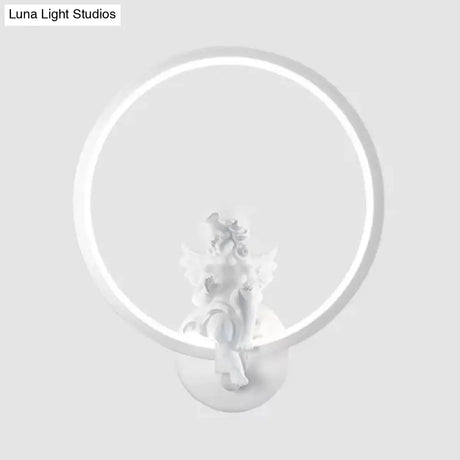 Art Ring Sconce Light: Little Angel Metal Resin Wall Lamp For Bedroom Bathroom Mirror