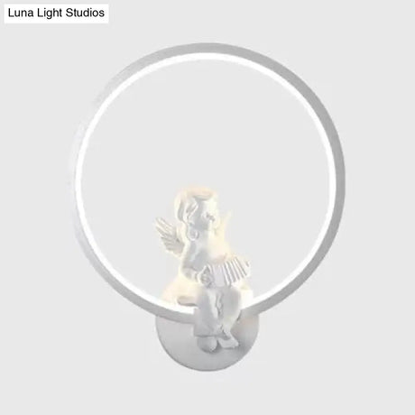 Art Ring Sconce Light: Little Angel Metal Resin Wall Lamp For Bedroom Bathroom Mirror