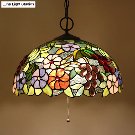 Artisan Glass Black Chandelier Pendant - Hand-Crafted Domed 3-Light Mediterranean Lamp