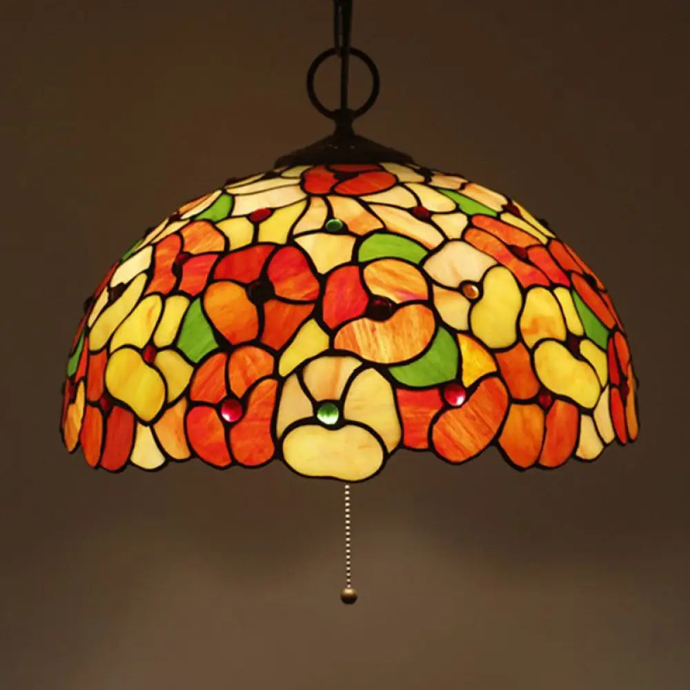 Artisan Glass Black Chandelier Pendant - Hand-Crafted Domed 3-Light Mediterranean Lamp / K