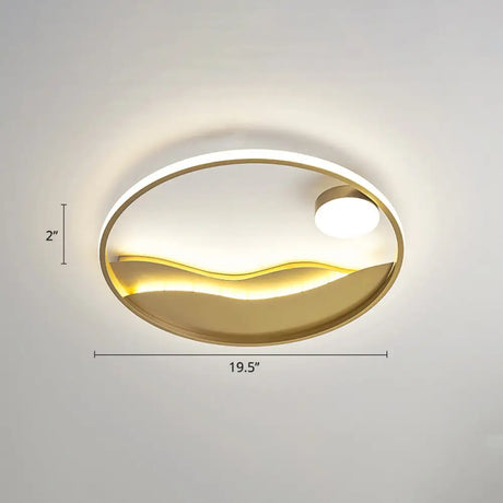 Artistic Bedroom Ambiance: Sunrise And Sea Led Flush Mount Ceiling Light With A Metal Halo Ring