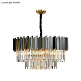 Artistic Black Crystal Chandelier Light For Living Room With Tiered Suspension