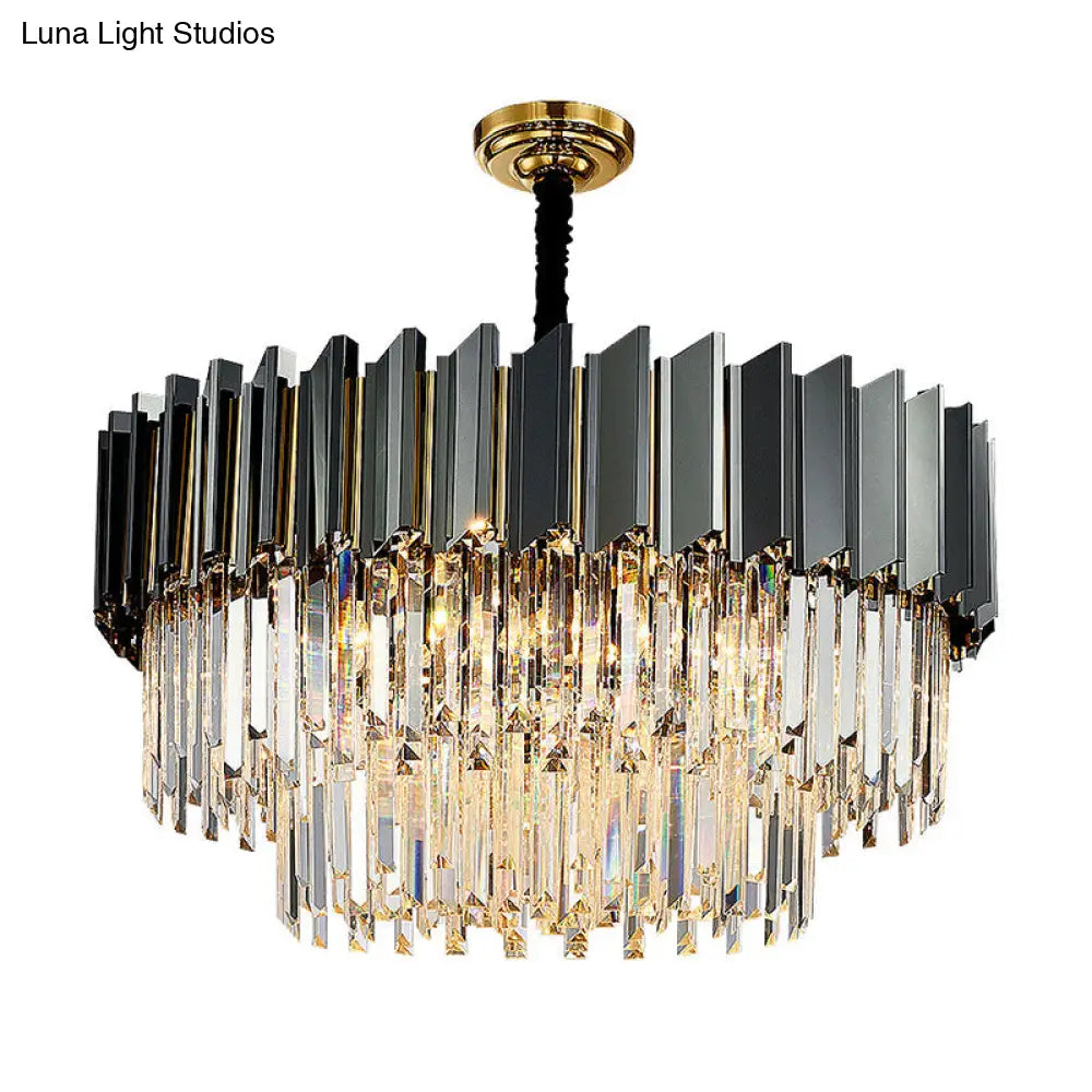 Artistic Black Crystal Chandelier Light For Living Room With Tiered Suspension