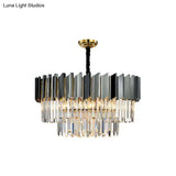 Artistic Black Crystal Chandelier Light For Living Room With Tiered Suspension