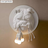 Artistic Bulldog Head Wall Lamp - White/Black 3 Resin Heads Bathroom Mount
