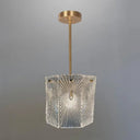 Artistic Clear Carved Glass Chandelier Light - Gold Drum Suspension For Dining Room / 8