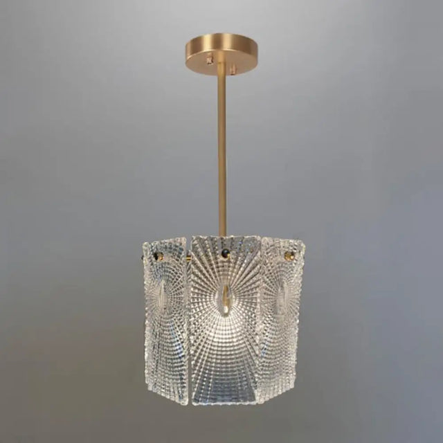 Artistic Clear Carved Glass Chandelier Light - Gold Drum Suspension For Dining Room / 8