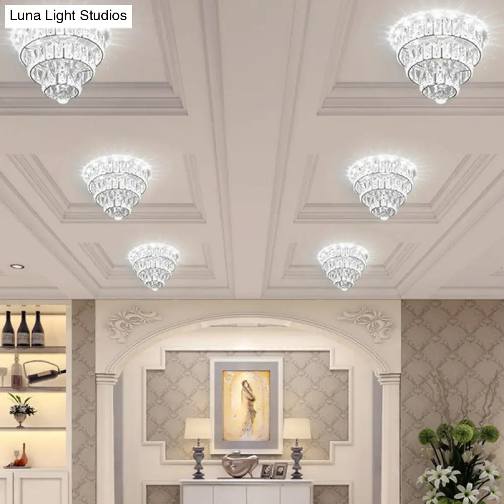 Artistic Crystal Led Flush Mount Fixture - Tiered Round Design For Corridor Clear / 8 White
