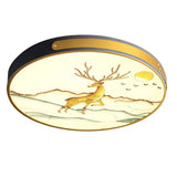 Artistic Hand-Painted Glass Flush Light: Minimalist Led Ceiling Lighting For Bedroom Grey / Elk
